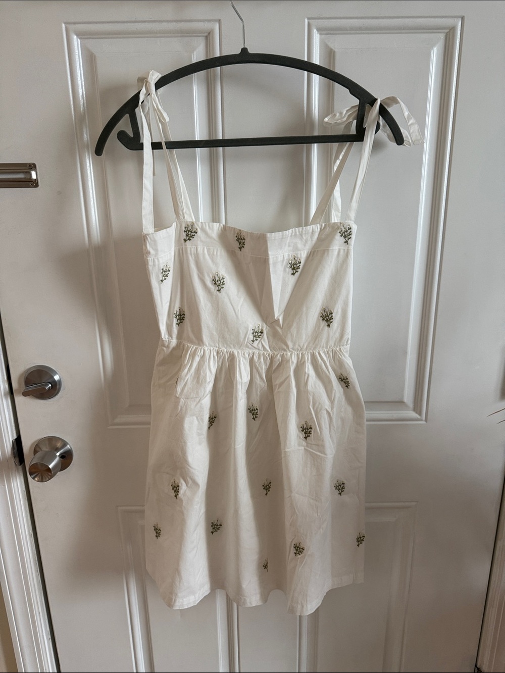 NAF NAF Cream Mini Dress with Green Floral Embroidery